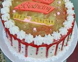 A picture of step 8 of Red velvet cake with white chocolate cream cheese frosting.