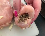 A picture of step 3 of Chicken breast stuffed with mushrooms poured mushroom sauce.