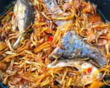 Hình bước làm 5 của món Ăn xơ mít mùa covid (cá chim kho xơ mít) :)))