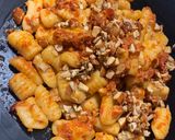 A picture of step 16 of Malloreddus (Sardinian Gnocchetti) with Sun-Dried Tomato Pesto.