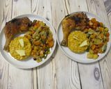 Sült csirkecomb 🍗 zöldségekkel 🫑🍅🧄 és krémes sütőtökös rizottóval 🎃🍚 recept fázis 8 fotója