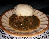 A picture of step 3 of Pounded yam da miyar alyahu.(spinach).