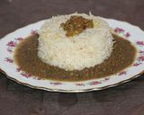 A picture of step 5 of Masar dal with tarka rice & mix acahr.