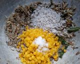 A picture of step 5 of Vazhaipoo (banana blossom) poriyal.