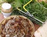 A picture of step 5 of Mujaddara (Lebanese Rice and Lentils).
