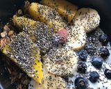 A picture of step 4 of Granola bowl with assorted fruits and plain yorghut..#eldoretbreakfastcontest.