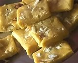 A picture of step 4 of Besan burfi with condensed milk.