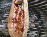 A picture of step 2 of Rooibos smoked snoek with a BBQ apricot glaze.