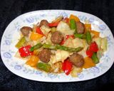 A picture of step 5 of Meatballs with Stir-Fried Vegetables and Tangerine Sauce, Jon Style.