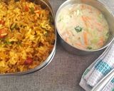 A picture of step 9 of Veg Masala bhath and Cucumber Carrot Raita.