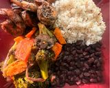 A picture of step 7 of Jerk Shrimp with Coconut Rice and Baked Veggies.
