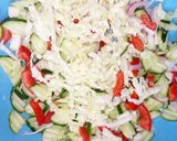 A picture of step 2 of Chinese cabbage salad garnish wt beetroot.