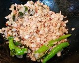 A picture of step 3 of Beans Poriyal stir fry.