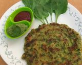 A picture of step 4 of Spinach chilla.