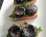 A picture of step 8 of Goat Cheese and Blood Sausage Toasts with Caramelized Onion.