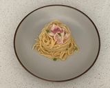 A picture of step 9 of Deany's spaghetti carbonara.