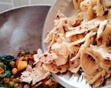 A picture of step 3 of Seyal phulka (leftover rotis in garlic tomato curry).