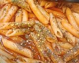A picture of step 5 of Penne ai funghi (Penne in Mushroom Sauce).