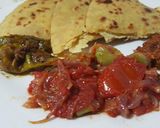 A picture of step 7 of Besan ki Roti.Piyaz Tamatar Hari Mirch Chutney.