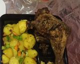 A picture of step 4 of Stir fry potatoes,egg rolls&grilled chicken.