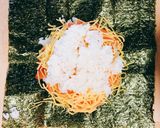 A picture of step 4 of Onigirazu (Sandwich style Japanese Rice ball).