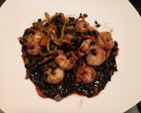 A picture of step 5 of Stir fried mixed veg with black rice and prawns.