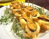 A picture of step 6 of Potato Skewer with Mussel and Escabeche Mayonnaise.