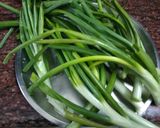 A picture of step 1 of Spring onion and boondi ki sabji.