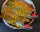 A picture of step 1 of Koi Jhaal or Climbing Perch in Mustard paste.