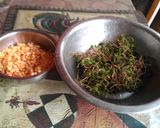A picture of step 1 of Red lentil and nonia leaves fritters.