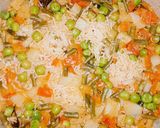 A picture of step 4 of French-beans veg rice.