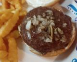 A picture of step 2 of Cheddar Melt Burger and Fries.