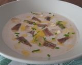 A picture of step 3 of Chilled Walnut Ajoblanco Soup with Vermouth Gelatin.