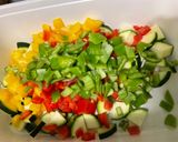 Une image de l'étape 13 de Poulet mariné aux poivrons tricolores et courgette.