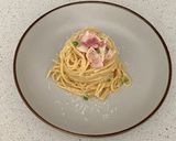 A picture of step 9 of Deany's spaghetti carbonara.