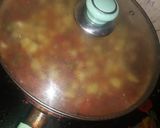 A picture of step 4 of Irish Potato source with white macaroni.