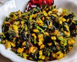 A picture of step 4 of Chaulai saag (Amaranth leaves fry).