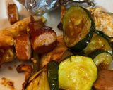 A picture of step 5 of Sheet pan barbecue chicken and sausage.