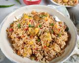 A picture of step 6 of Chicken Tikka fried rice.