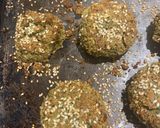 A picture of step 8 of Herby falafel - lightly fried then oven baked 🧆.