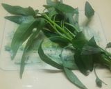 A picture of step 1 of Kolmi shaag bhaaja (Water Spinach stir fried).
