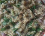 A picture of step 5 of Baigan Bhartha.