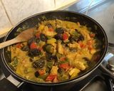 Une image de l'étape 11 de Poulet au curry,poivrons tricolores et pruneaux.