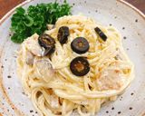Hình bước làm 6 của món Mì Ý sốt kem nấm