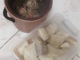 Boiled yam and catfish pepper soup