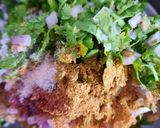 A picture of step 4 of Mutton Kebab with leftover meat and rice.