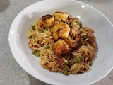 Orzo pasta with shrimp