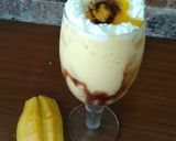 A picture of step 5 of Mango milk shake with chocolate and nuts.