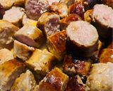 A picture of step 4 of Bratwurst 🌭 with Peppers and Onions 🧅.
