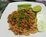 รูปขั้นตอนการทำที่ 6 ของ สปาเก็ตตี้ลาบไส้กรอกเห็ดหูหนู